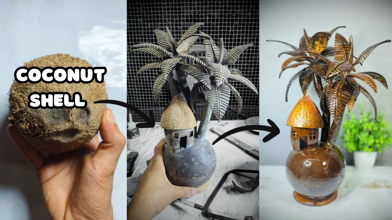 🌴Easy Making Coconut Tree from a Coconut Shell!🥥 | coconut shell craft ideas | coconut tree making