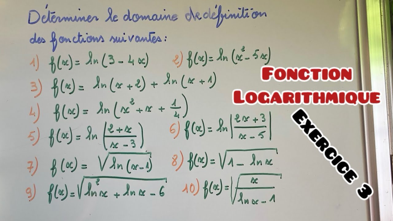 Les fonctions logarithmiques: exercice 3: domaine de définition  