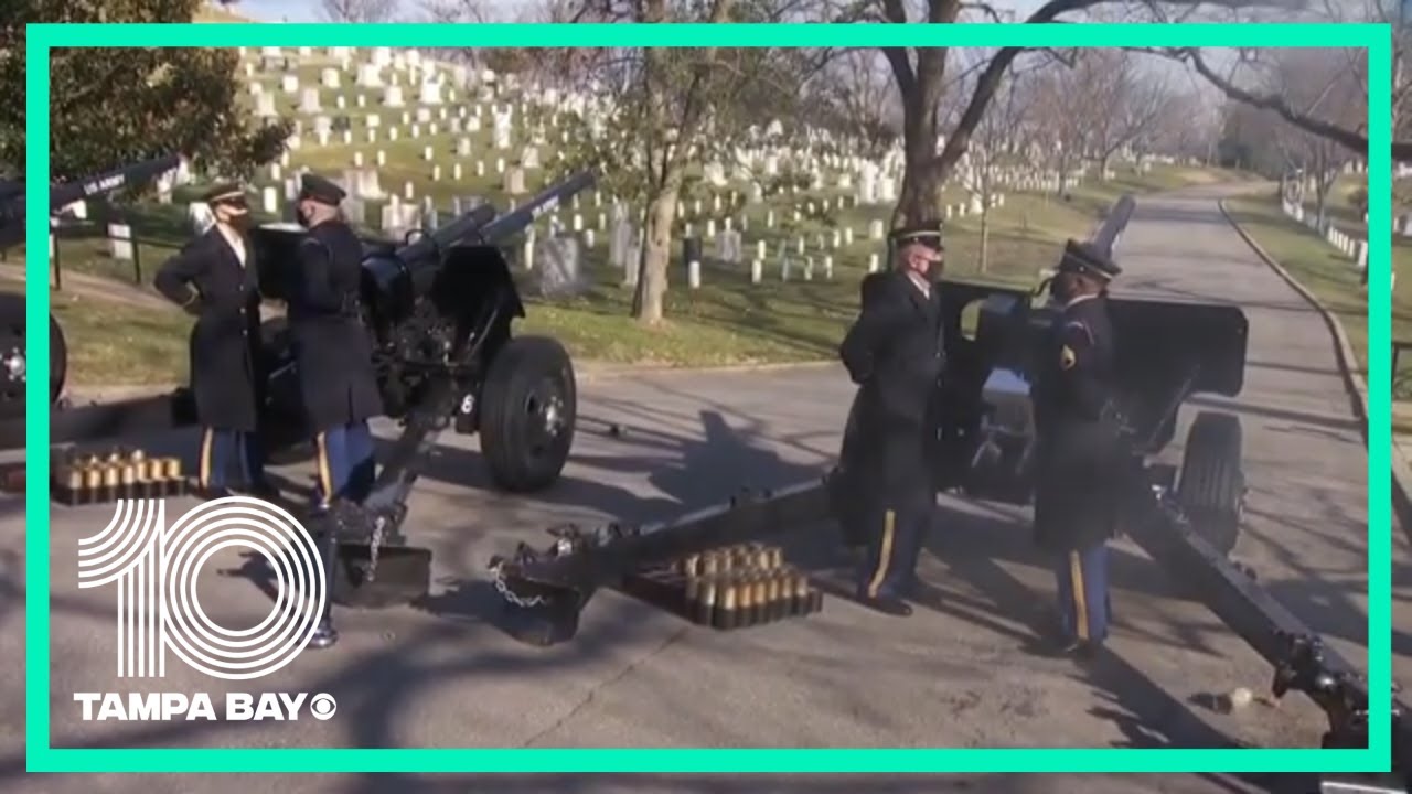 21-gun salute held at Arlington National Cemetery ahead of President Biden and VP Harris' visit