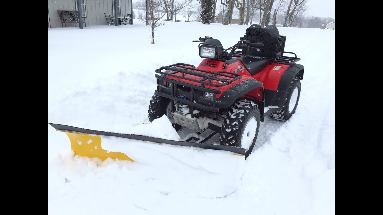 Honda Foreman 450 vs. 16 Inch Snow Storm, ATV Snow Plow