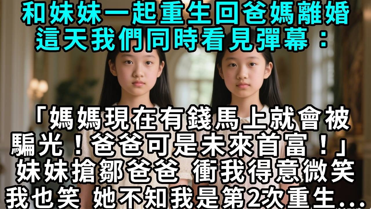 和妹妹一起重生回爸媽離婚這天，我們同時看見彈幕：「別看媽媽現在有錢馬上就會被騙光！爸爸可是未來首富！」妹妹搶先保住爸爸衝我得意微笑，我也笑了，她不知我是第二次重生...