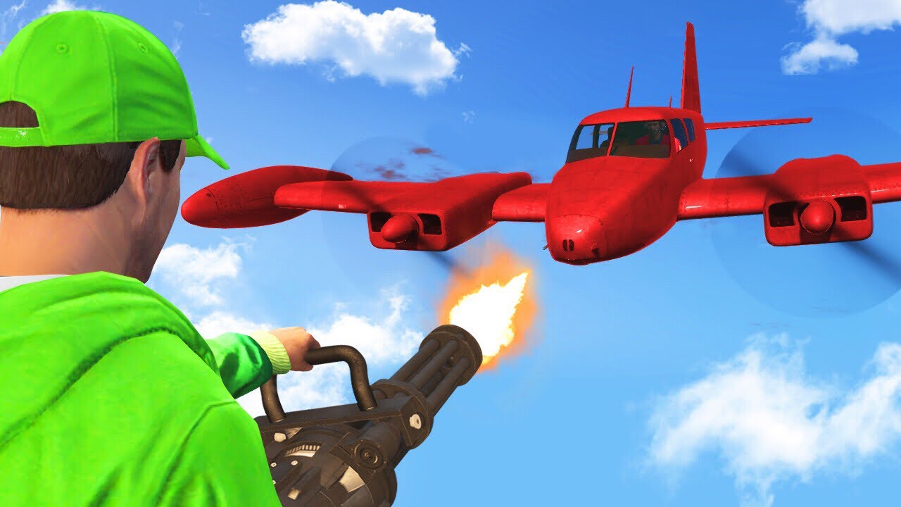 MINIGUN vs. PLANE TAKEDOWN CHALLENGE! (GTA 5 Funny Moments)
