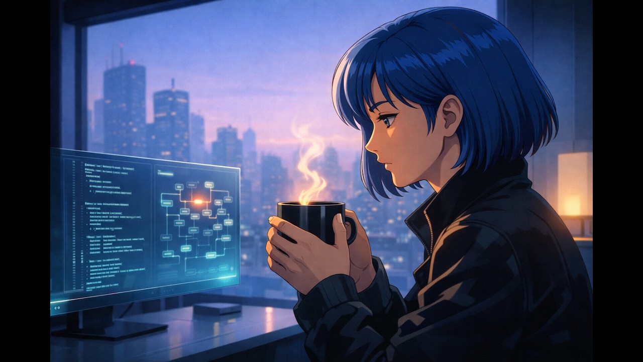 Early Morning Coding Focus ☕ Cyberpunk Lofi : ALONE IN THE GRID