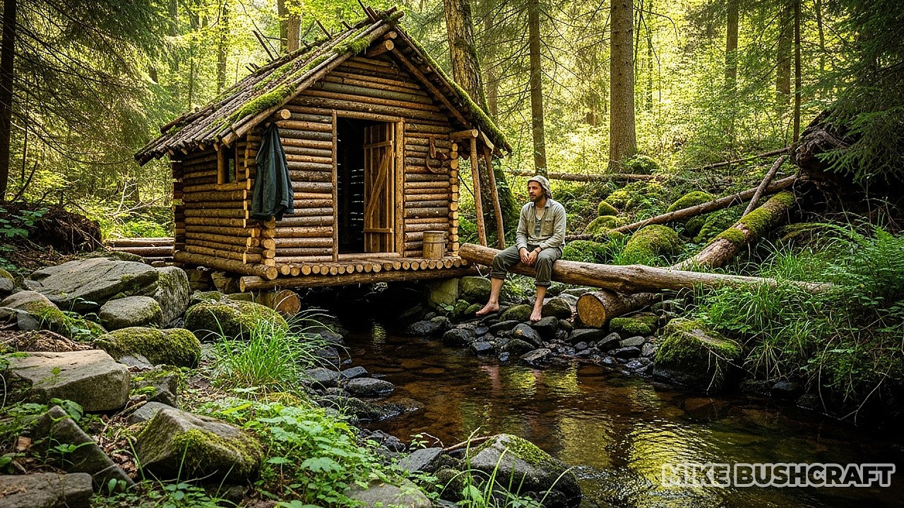 Bushcraft Cabin Built Over a Serene Creek -  Mike Bushcraft