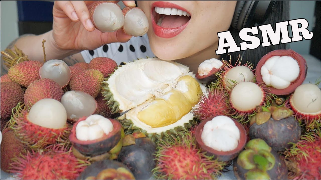 ASMR TROPICAL FRUITS ผลไม้ไทย *Durian + Mangosteen +Rambutan + Lychee  (EATING SOUNDS) | SAS-ASMR