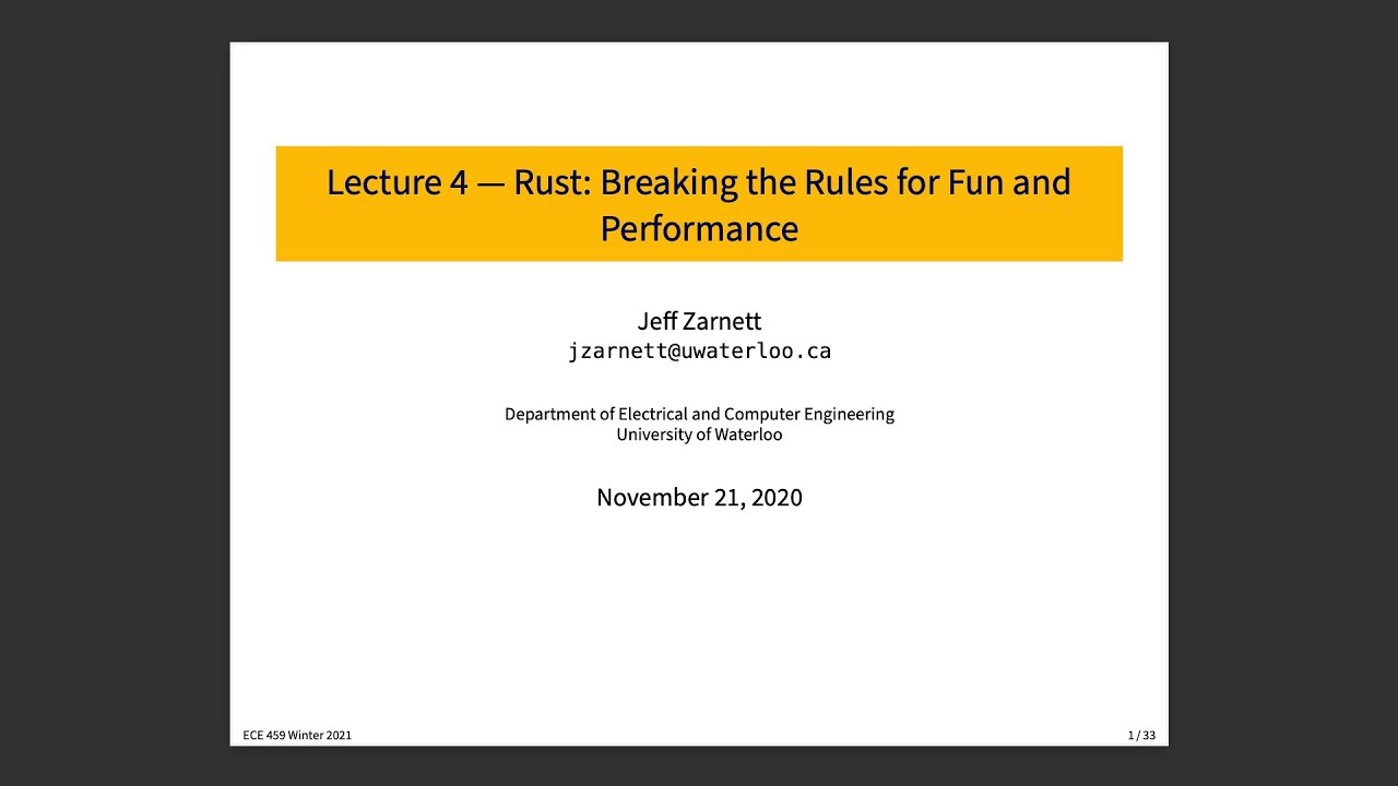 ECE 459 Lecture 4: Rust: Unsafe