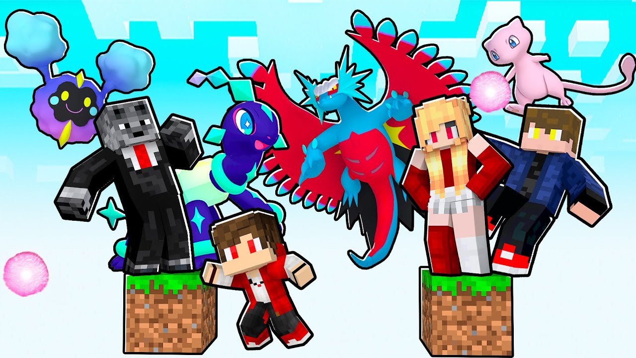 4 YOUTUBERS em APENAS um BLOCO de POKEMON com NOVAS LUCKY PIXELMON no MINECRAFT