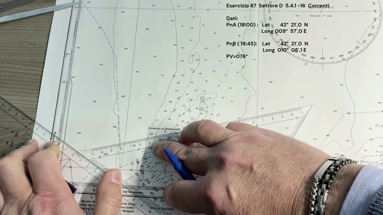 Patente Nautica ep. 87 - Carteggio Oltre Mappa 5D - Correnti (Esercizio 87 - 5.4.1-16)