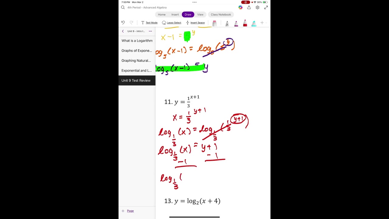 Advanced Algebra Unit 9 Test Review (Part 2)