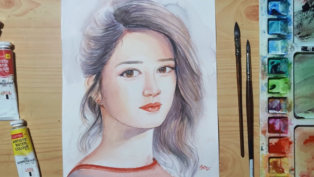Portrait painting with watercolor | Drawing a beautiful girl | PS Art Gallery