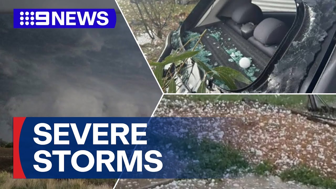 Hail and lightning hit Queensland as residents brace for 'super cell' storm | 9 News Australia