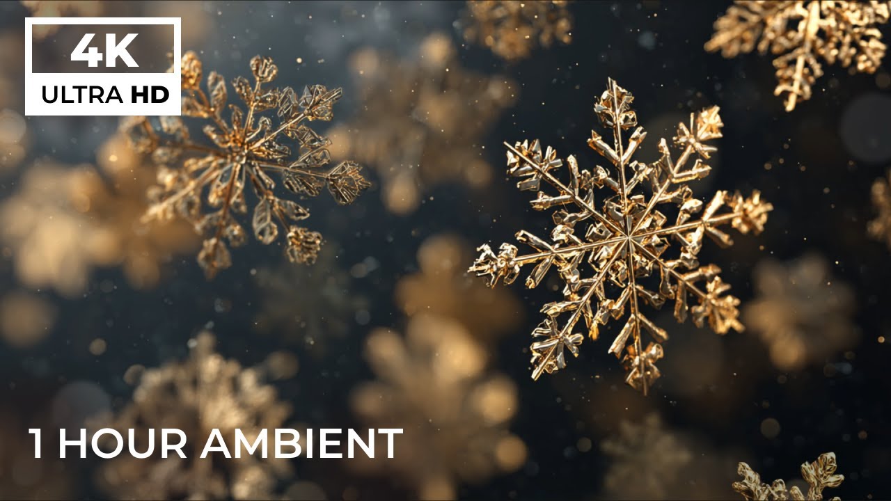 Golden Snowflakes ❄️ Silent Live Wallpaper | 60 Minutes Ambient TV | Slow Pace World