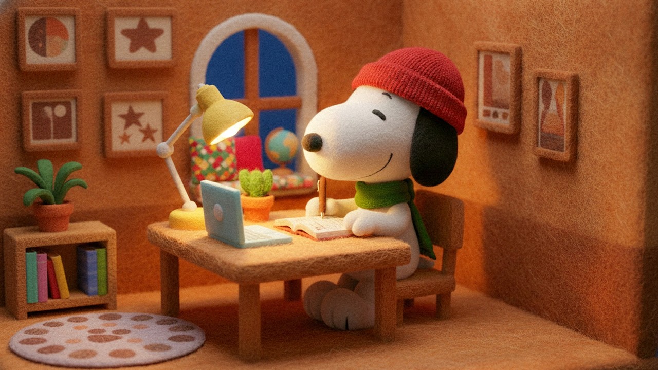 Studying with Snoopy 🌙 Quiet Night at the Desk & Soft Jazz