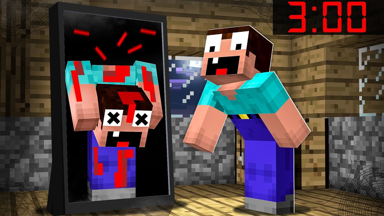 What did NOOB SEE in THE SCARY MIRROR? in Minecraft Animation Noob vs Pro
