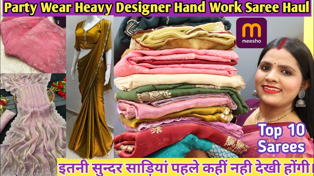 MEESHO 10 Huge Designer Saree haul/New Arrival/stone work/Jimmy choo/Party wear/Meesho haul