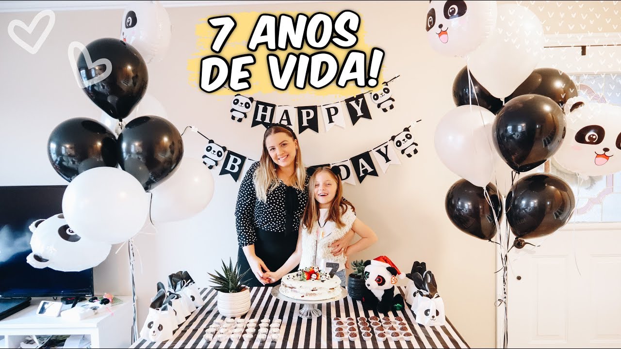 Aniversário da Sophie, ela completou 7 anos, festa de panda em casa