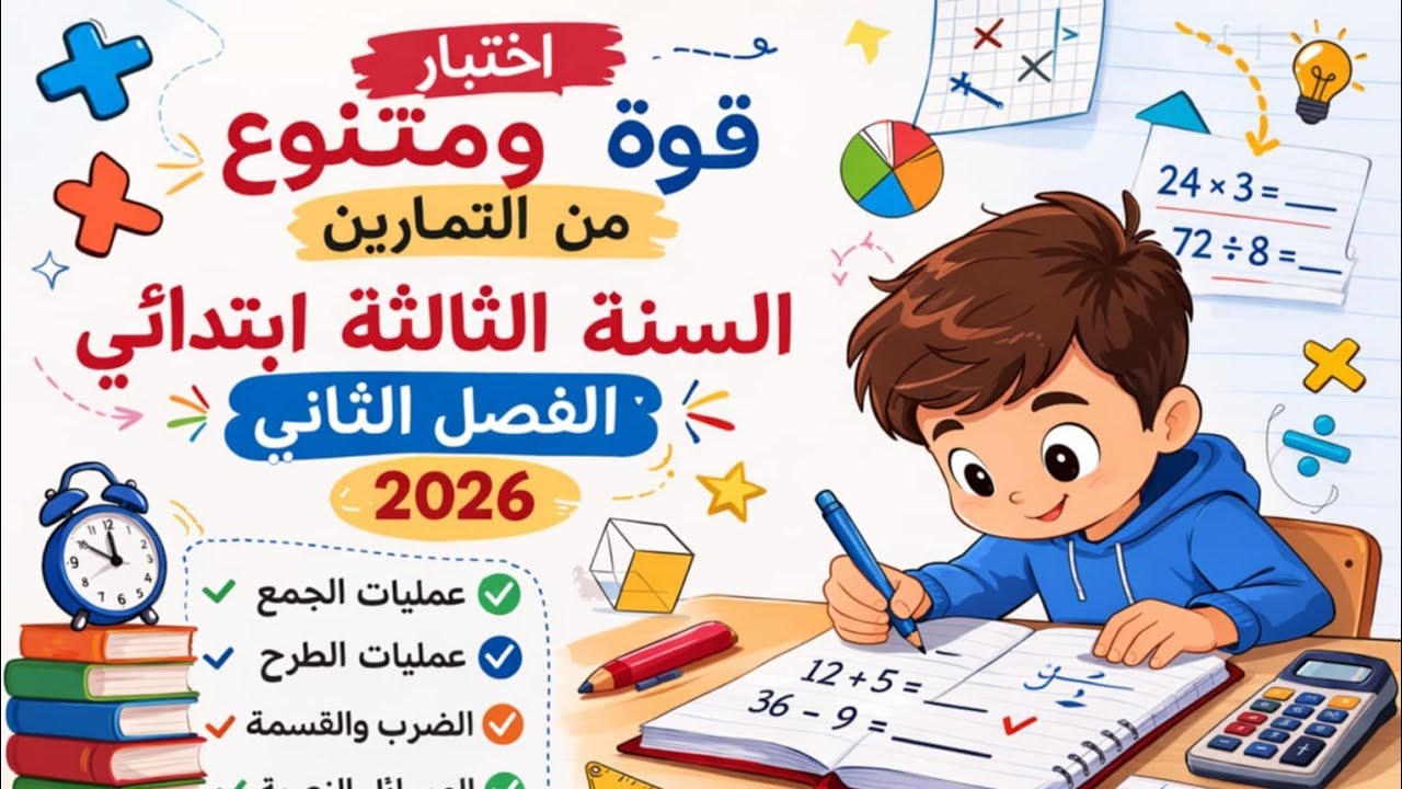 اختبارات رياضيات ثالثة ابتدائي فصل الثاني رائعة 