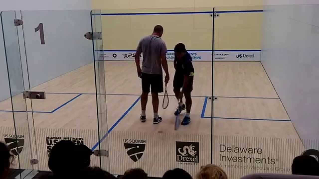 John White vs Adrian Grant 1st game (2015 US Squash Open, Philadelphia)