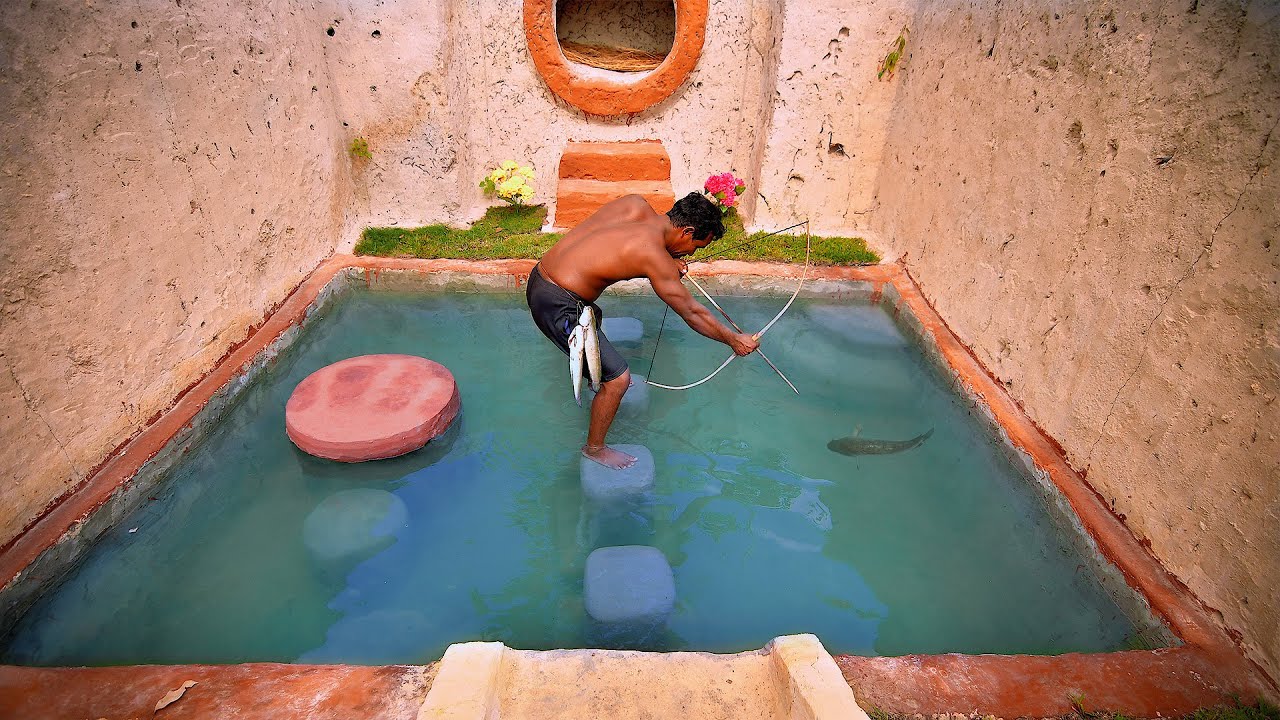 How To Build Underground Temple Swimming Pool, Underground House, Bow and Arrow, Bowfishing