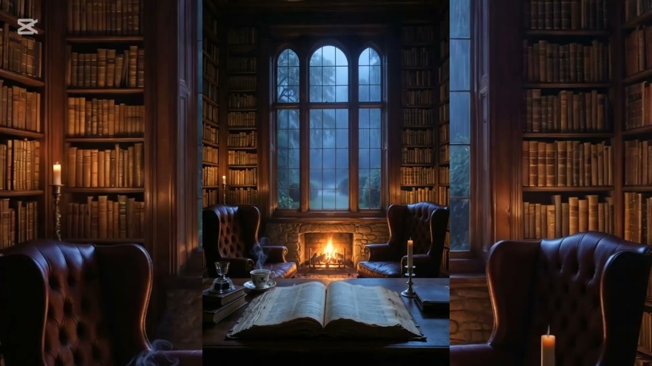 Rainy Library ASMR | Ancient Library Ambience for Sleep, Study & Focus