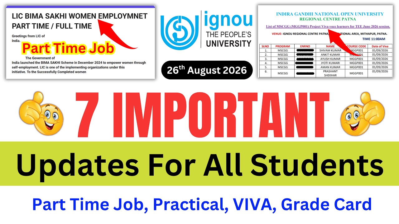 (Breaking News) IGNOU Released 7 Important Updates for all Students on 26th August 2026