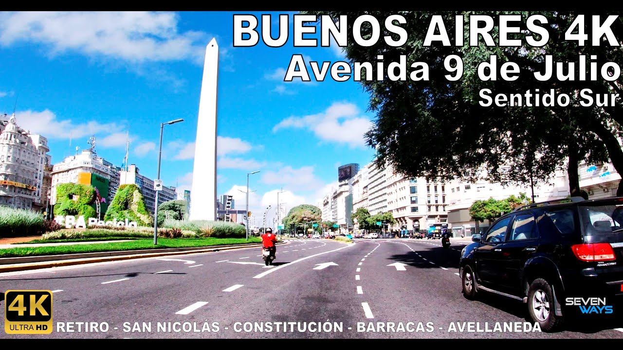 [4K] BUENOS AIRES - AVENIDA 9 DE JULIO (Retiro/Obelisco/Constitución/Barracas/Avellaneda)