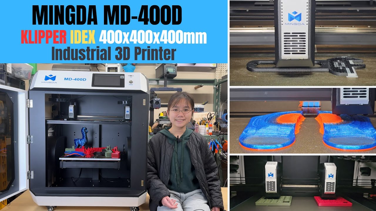 Mingda MD-400D IDEX KLIPPER Industrial 3D Printer: 400x400x400mm, Linear Rails & Ball Screw