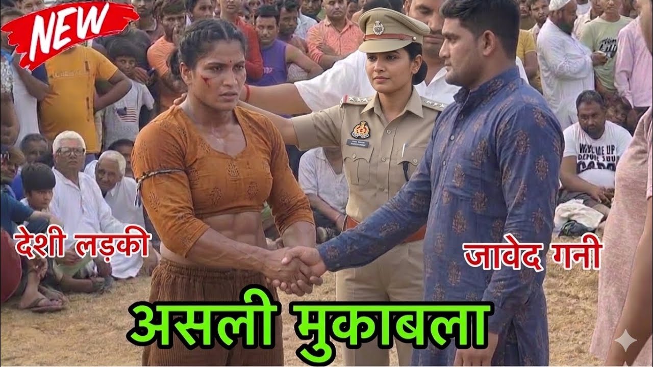जावेद गनी पहलवान का मुकाबला देशी महिला पहलवान से दोस्तों महिला पुलिस ने मिलवाया हाथ देखिए कुश्ती !!