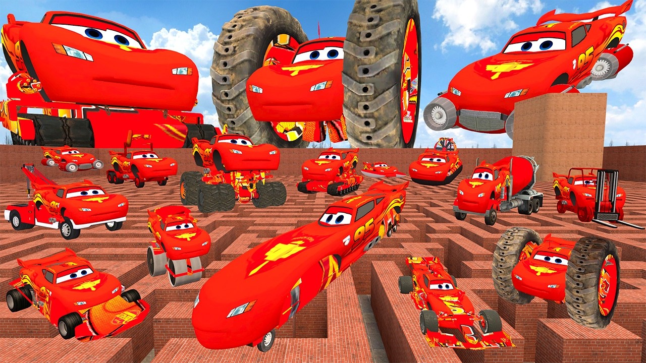 ALL TYPES LIGHTNING MCQUEEN CARS LIMOUSINE MONSTER TRUCK RAMP BUGGY TOW TRUCK BIG MAZE Garry's Mod