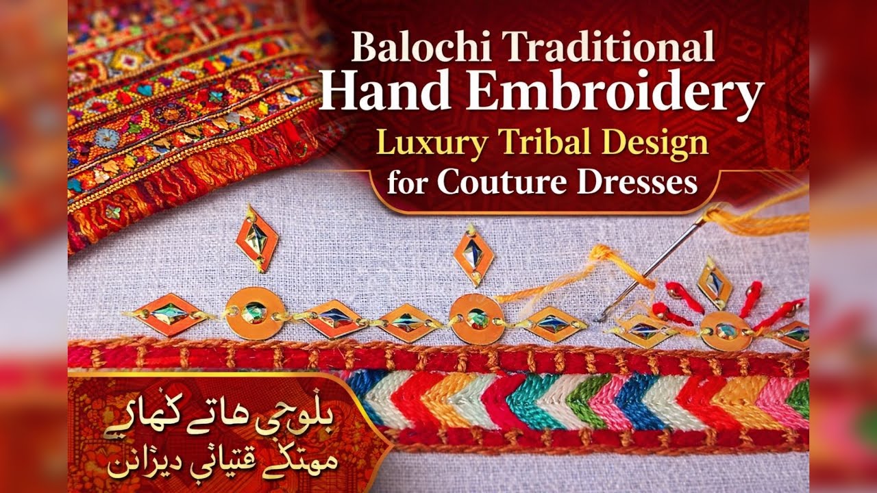 Balochi Traditional Hand Embroidery | Luxury Tribal Design for Couture Dresses