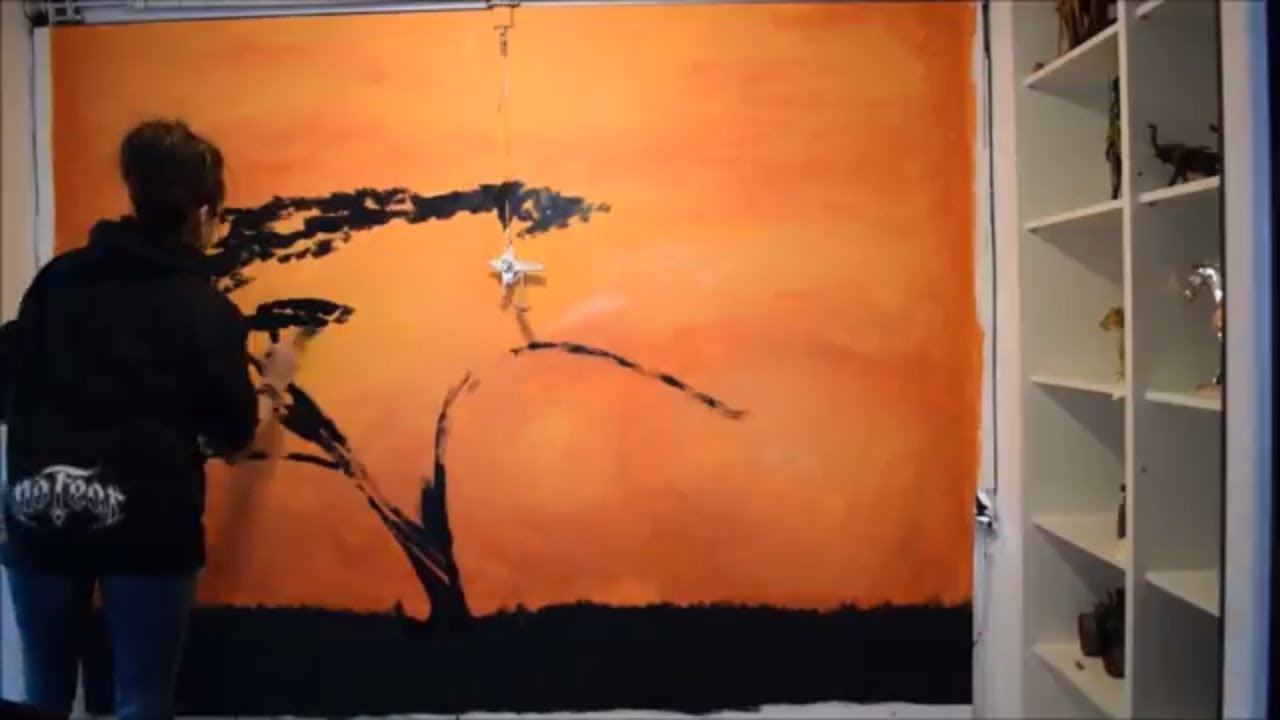 Wall Art | How To Paint A Mural | Landscape Painting | Silhouette Using House Paint | Jasvir Kambo