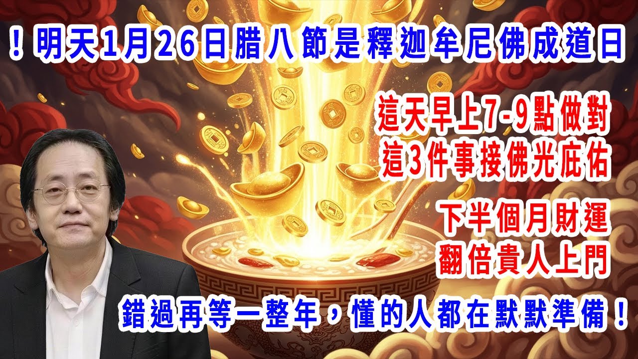 恭喜！明天1月26日腊八節是釋迦牟尼佛成道日，這天早上7-9點做對這3件事接佛光庇佑，下半個月財運翻倍貴人上門，錯過再等一整年，懂的人都在默默準備！
