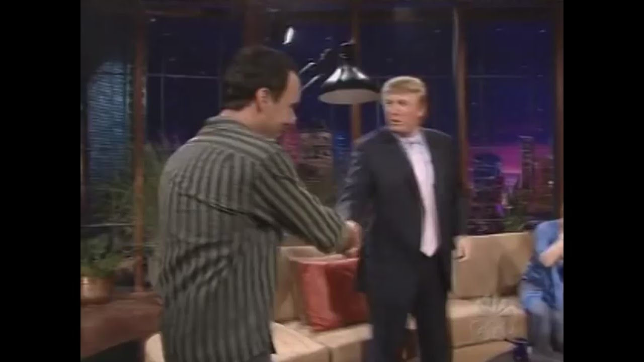 Donald Trump sits in on a Dave Matthews story about a goat who pees his own face - Jay Leno 1/13/04