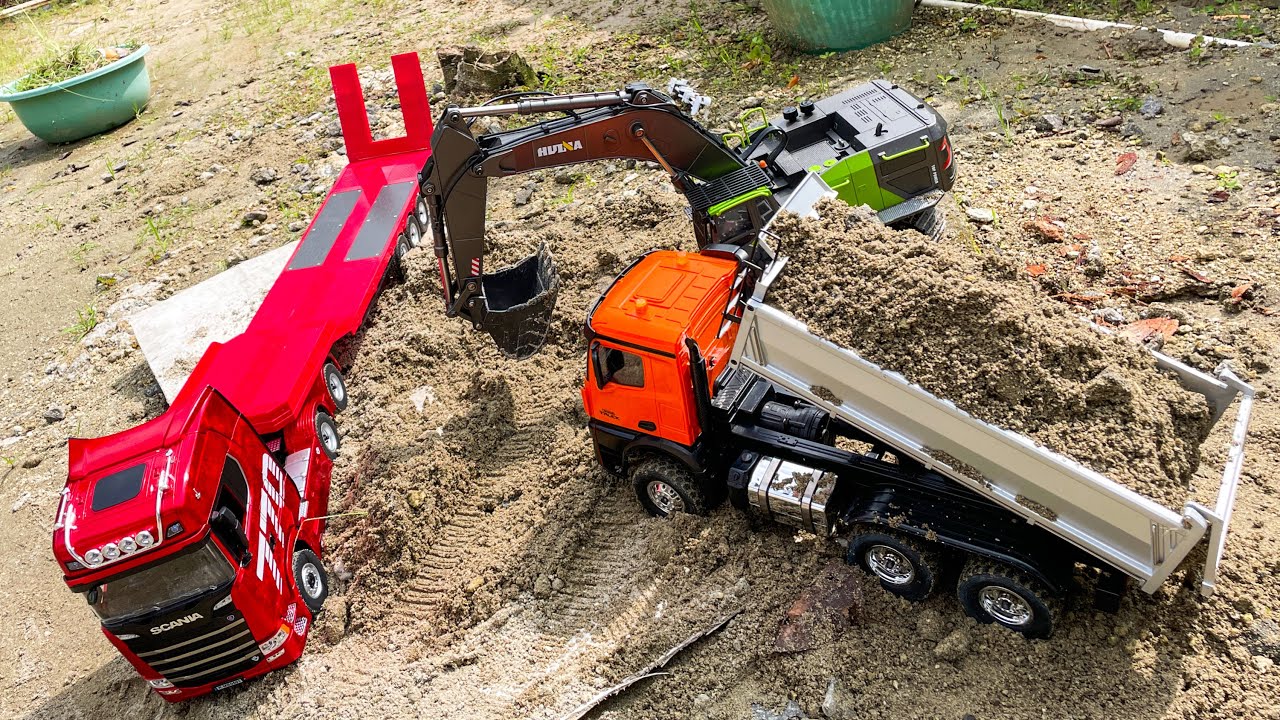 Aksi Mobil RC , Dumptruck Huina , Remote Control , Excavator , Truck Scania Full Muatan 770s