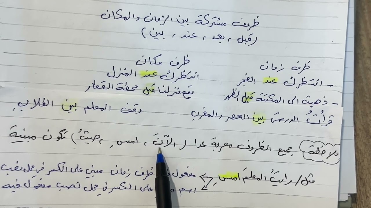 شرح المفعول فيه (ظرف المكان وظرف الزمان ) قواعد الثاني متوسط  ص ٨٥ ، ست مريم