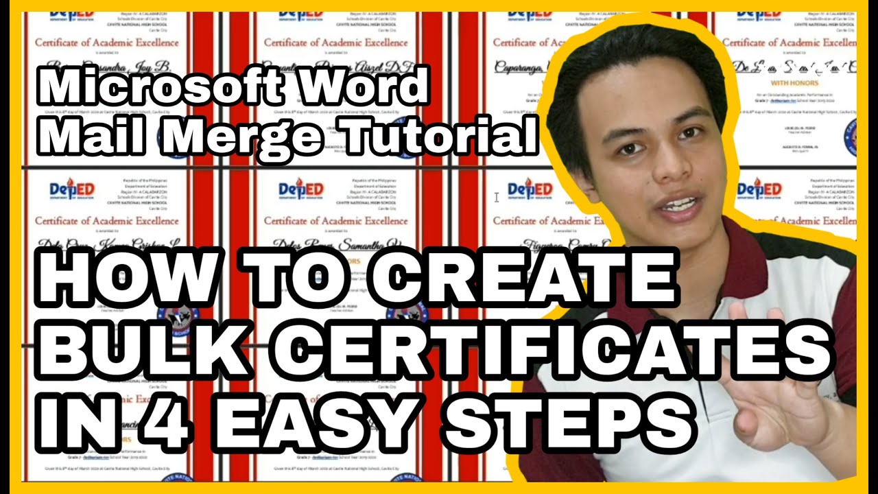 HOW TO CREATE BULK CERTIFICATES IN 4 EASY STEPS | Microsoft Office Mail Merge (Tagalog) [TUTORIAL]