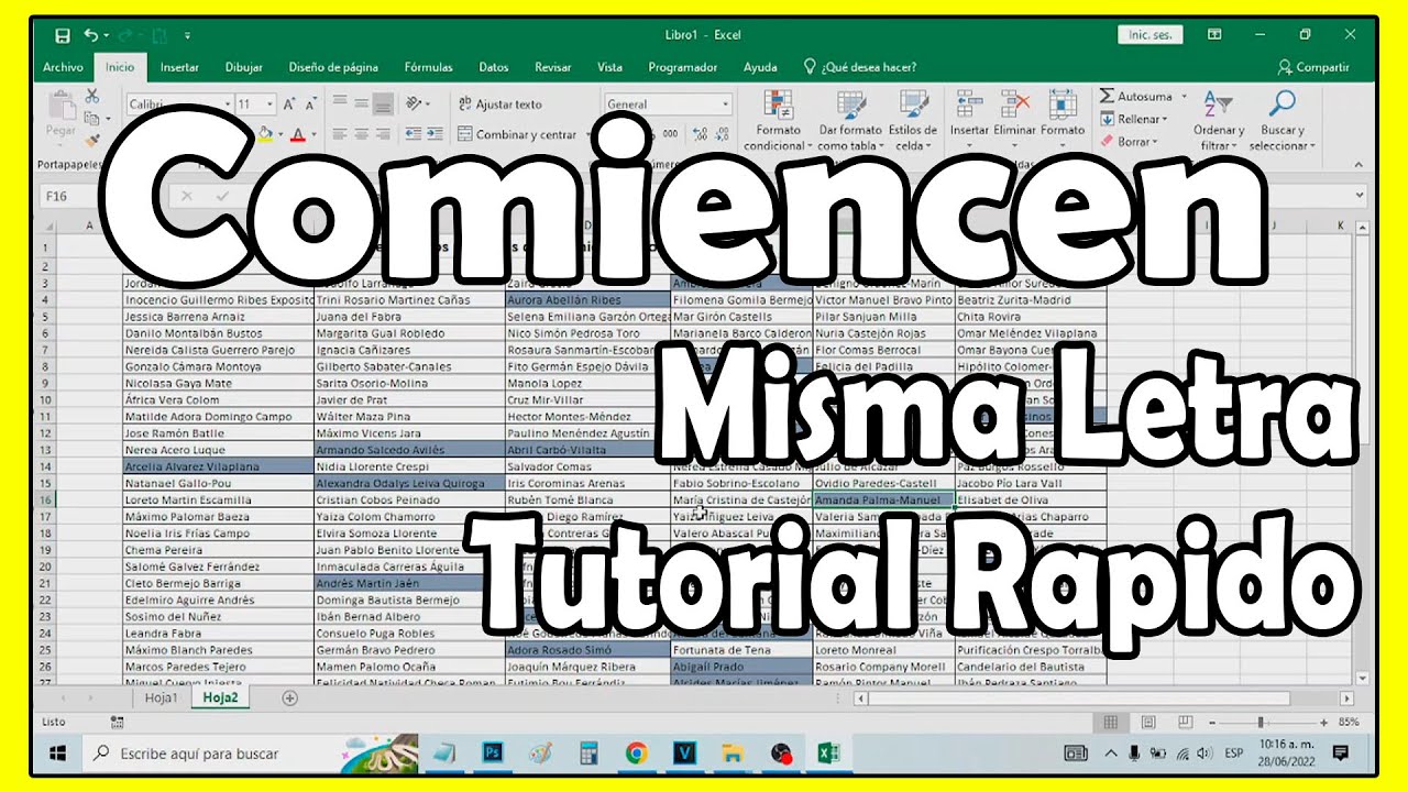 Como Resaltar los nombres que comiencen con la misma letra en Excel - comoconfigurar