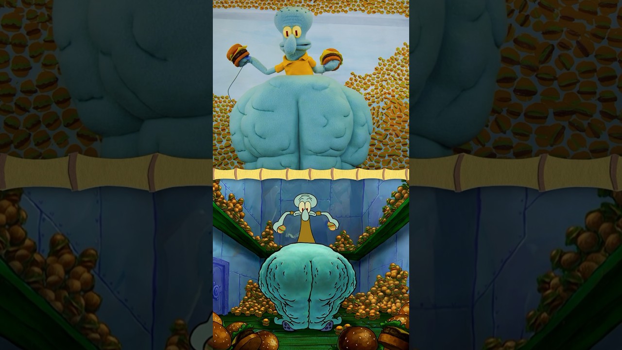 it went right to squidward's thighs 🍔 w/ puppets! | spongebob #shorts