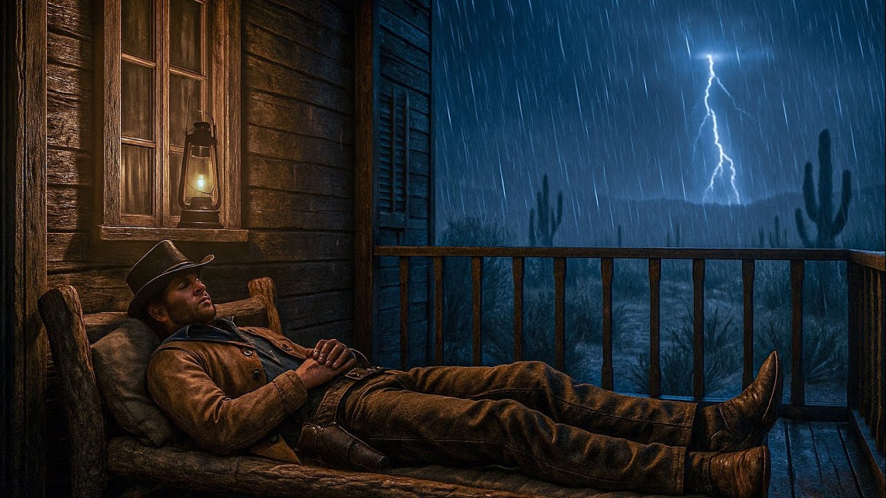 Thunderstorm Night Shelter on the Porch | Arthur Morgan Sleeping |RDR2 ASMR