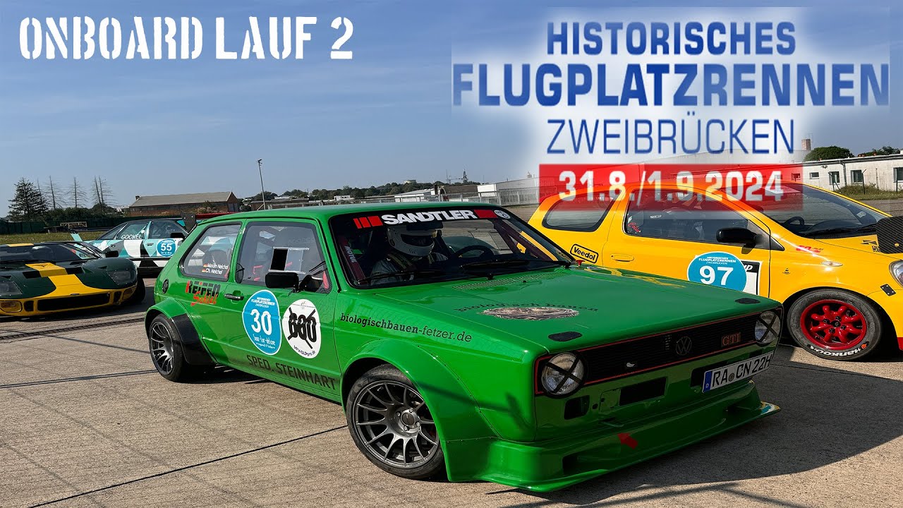 Historisches Flugplatzrennen Zweibrücken 2024. Onboard VW Golf 1 Lauf 2