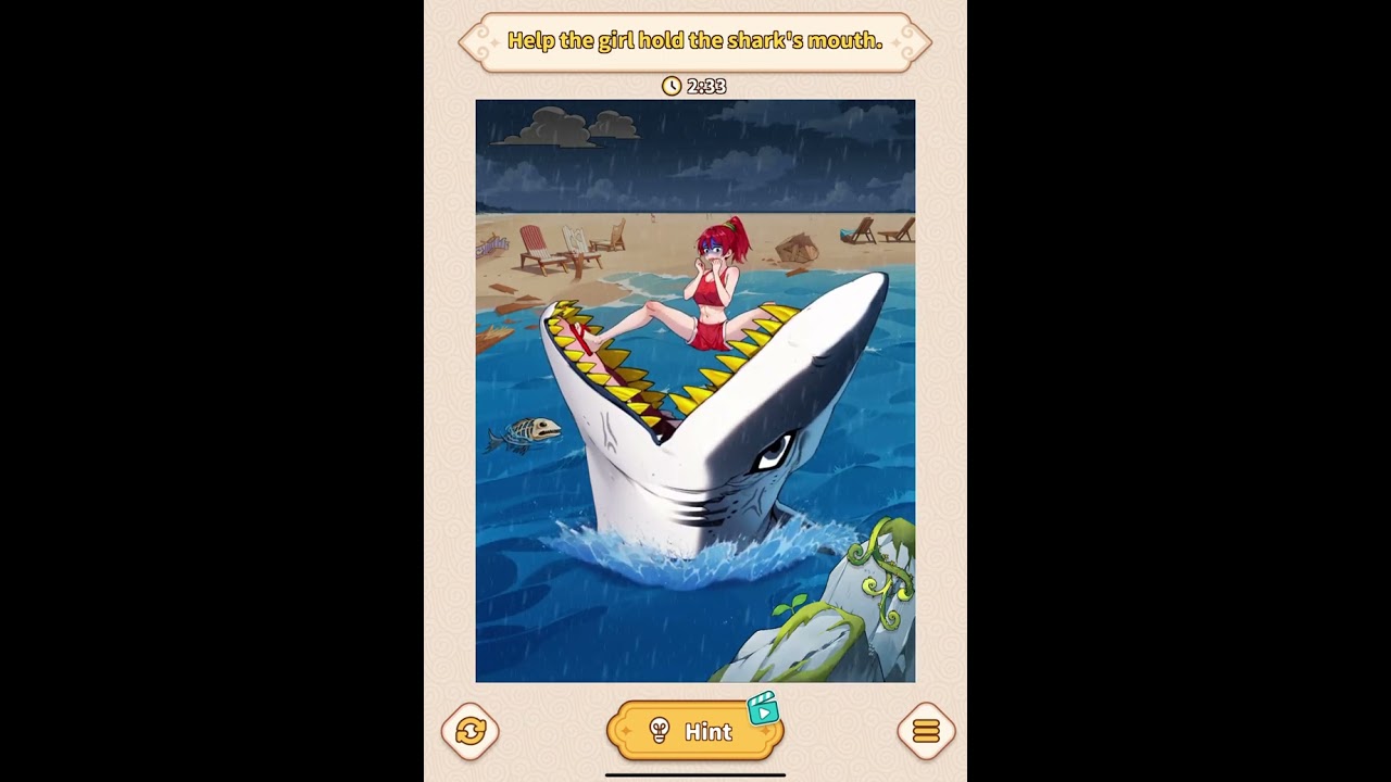 [Brain Puzzle Game] Tricky Quest Level 99- Help the girl hold the shark&rsquo;s mouth.