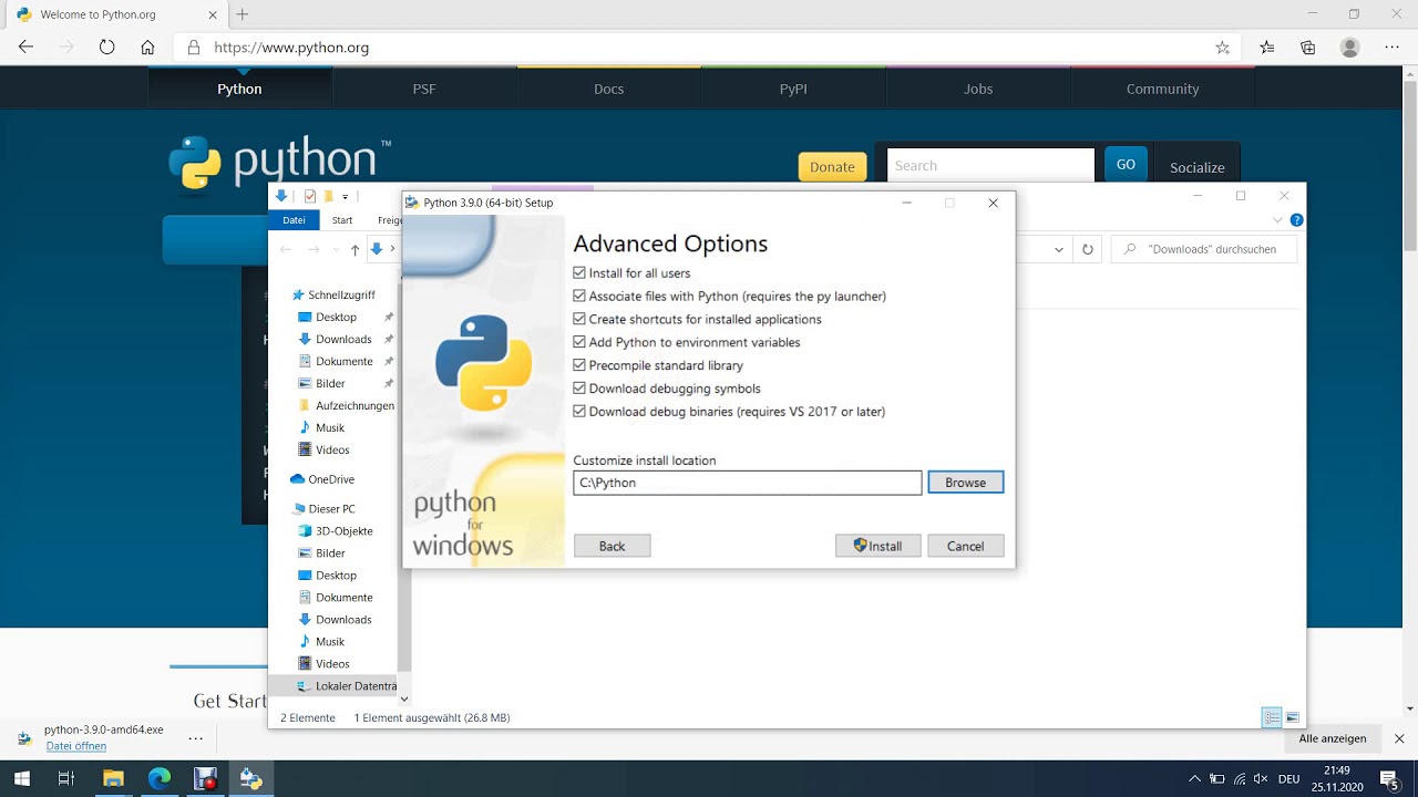 Windows 10 install python 3.9.0 and Django 3.1.3