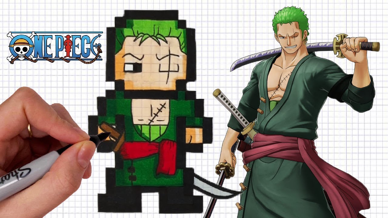 Comment Dessiner ZORO ONE PIECE En PIXEL ART Animé   Manga