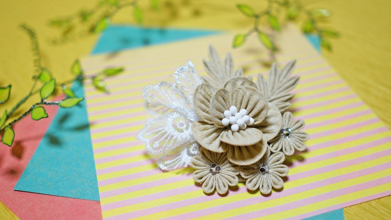 練り消しゴムで布土台を形付ける/つまみ細工のナチュラルコサージュの作り方/DIY kanzashi flower vol.16