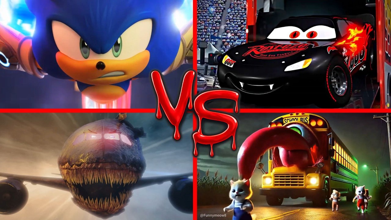 Sonic Prime 🔥 Evil McQueen 🆚 Infected Sky ✨ SCHOOL BUS MONSTER
