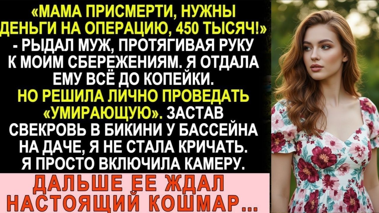 Муж рыдал: «Маме на операцию 450 тысяч надо!». Но я нашла свекровь в бассейне с коктейлем