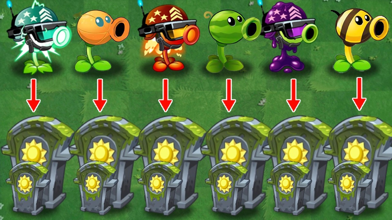 PvZ 2 Challenge - All Plants x3 POWER UP Vs Team Sun Gravestone - Who is best plant?
