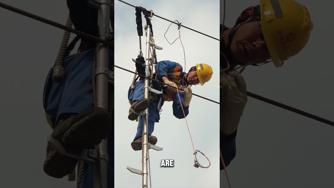 Railway Workers Use Unique Ladder