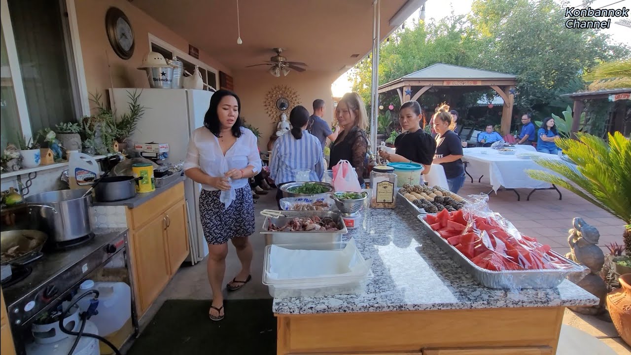 Friends visiting from Laos. Welcoming with Lao traditional food, eating good meal together