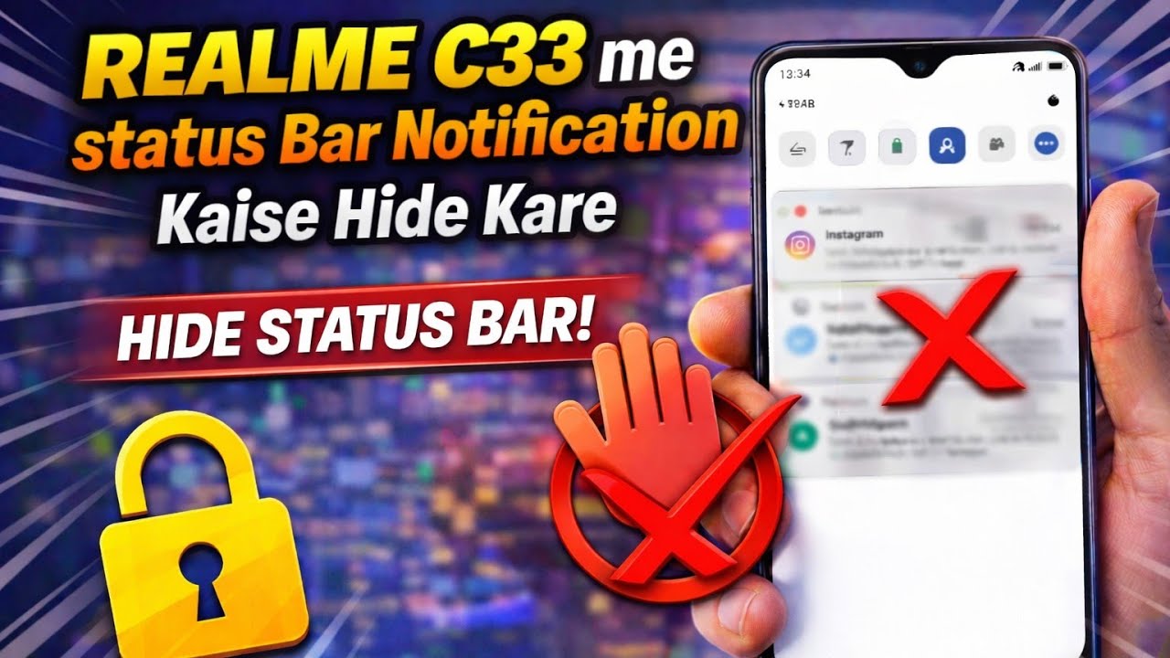 Realme C33 me status Bar Notification Kaise Hide Kare, Hide stutus Bar Notification Realme phone